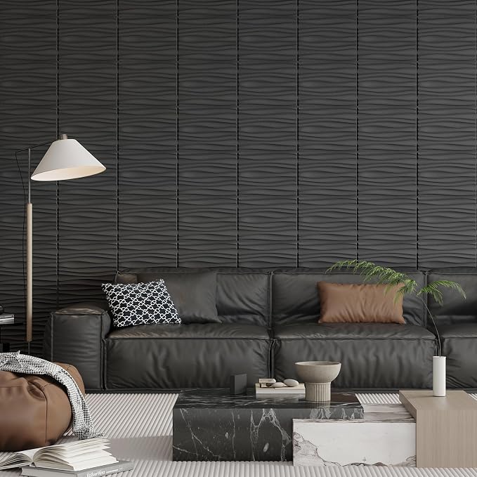 Art3d PVC Wavy Textured 3D Wall Panels, 15.7 x 11.8 Inch, 24-Pack, Black | PVC, Waterproof, Featherlight, Scratch Resistant, Perfect for Office, Living Room & Home Decor - Image 6