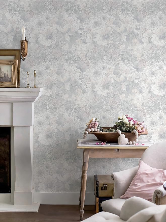 Heroad Floral Peel and Stick Wallpaper Vintage Grey/Pink Contact Paper 17.3''x393'' Removable Self-Adhesive Wall Paper for Cabinets Bedroom Bathroom Waterproof Renter Friendly Mural Decor Vinyl Roll - Image 4