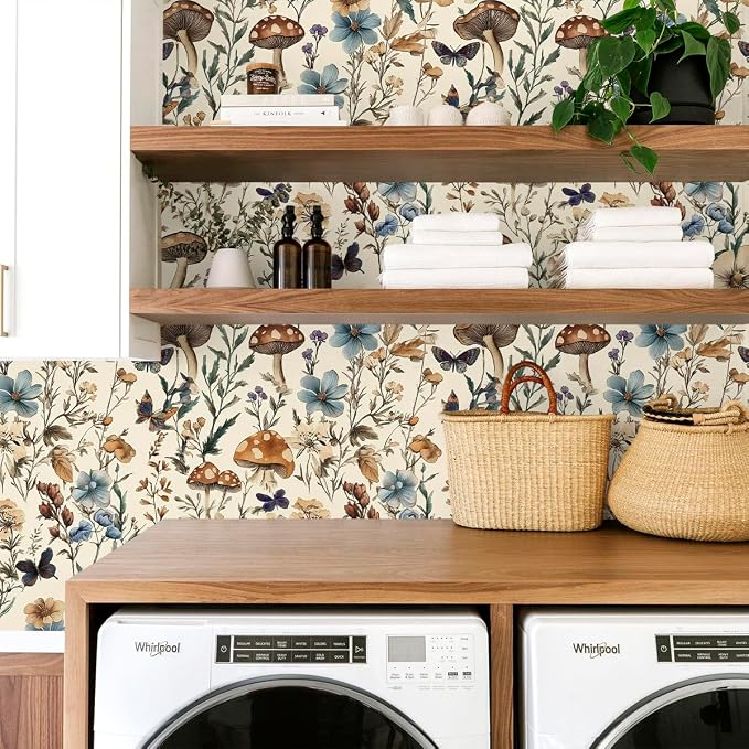 Froluya Mushroom Wallpaper Peel and Stick Vintage Floral 16.9" x 393.7" | Boho Floral Contact Paper Peel and Stick Mushroom Forest Self Adhesive Removable Wall Paper for Bathroom Cabinets Liner Vinyl - Image 8