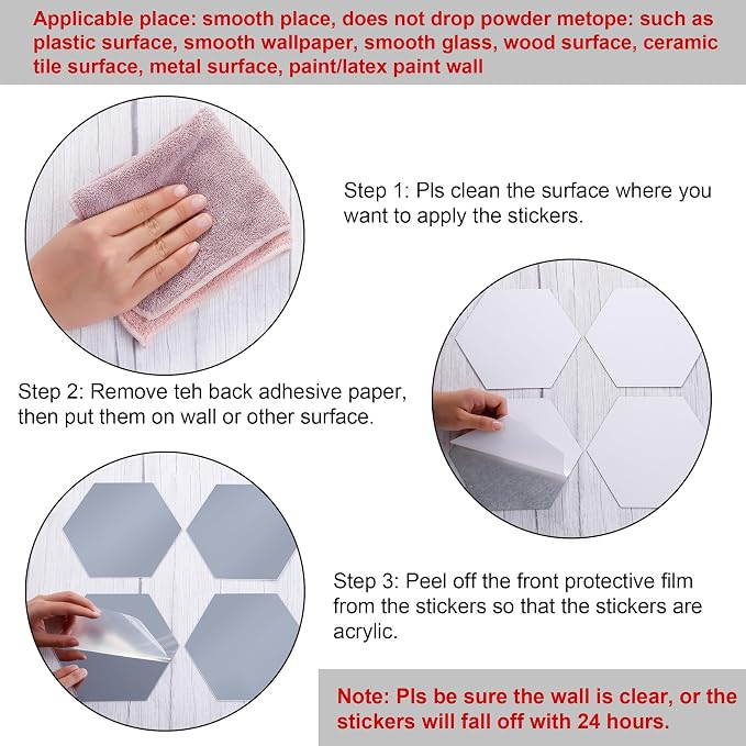Shappy 32 Pcs Hexagon Mirror Wall Stickers, 18.4 x 16 x 9.2 cm - Image 3
