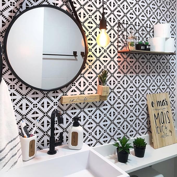 Jeweluck Black and White Geometric Peel and Stick Wallpaper 17.7” × 196.8” | Black and White Removable Wallpaper Peel and Stick Geometric Contact Paper Self Adhesive Wall Paper for Kitchen Vinyl Decor - Image 6