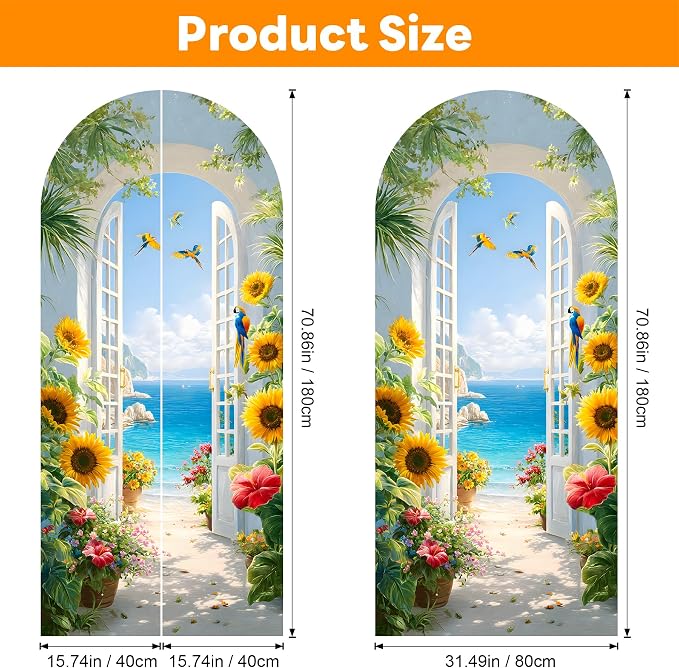 Arch Wall Decals Peel and Stick, Large Wall Stickers, Removable Home Decor Art Wallpaper for Bedroom Living Room, Floral Pattern, 71'' 31.7'' - Image 2