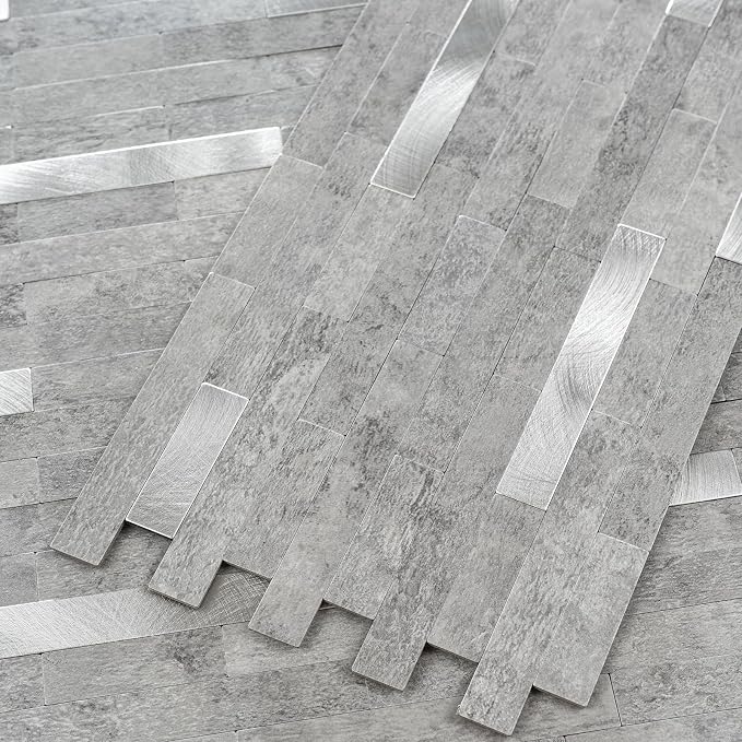 StyloVue 2 Sheets Peel and Stick Backsplash for Kitchen, Slate Gray with Metal Silver Look Stick on Tile Upgrade Your Kitchen Backsplash, RV, Fireplace - Image 3