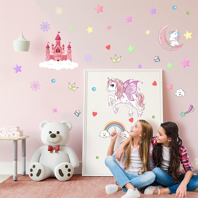 Glow in The Dark Stars Unicorn Wall Decals, Castle Moon Rainbow Stickers for Ceiling, DIY Unicorn Wall Decor for Nursery Girls Playroom, Kids Christmas Birthday Party Decoration - Image 6