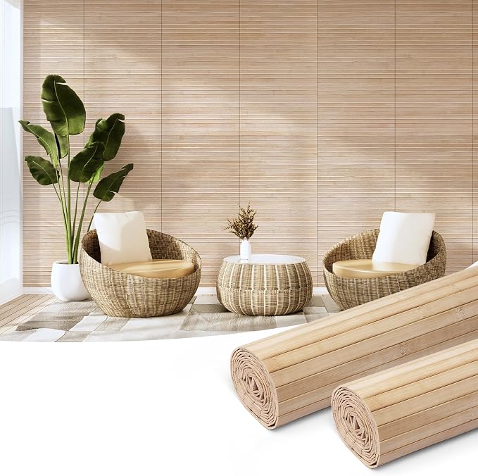 Art3d 12 x 96 in Pole Wrap Natural Bamboo Wall Panel, 2-Pack, Carbonized | Renewable Raw Board, Waterproof, No Emission, Wear-Resistant, Freely Cuttable, Stylish Wall Decor for Bedroom and Office by Art3d