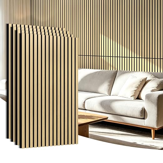 Art3d 47 x 23.6 Inch Acoustic Wood Slat Design Wall Panels, 4-Pack, Oak | Lightweight, Noise Reduction, Crack Resistant, Sustainable, Easy Installation, for Office, Living Room, Bedroom Wall Decor by Art3d