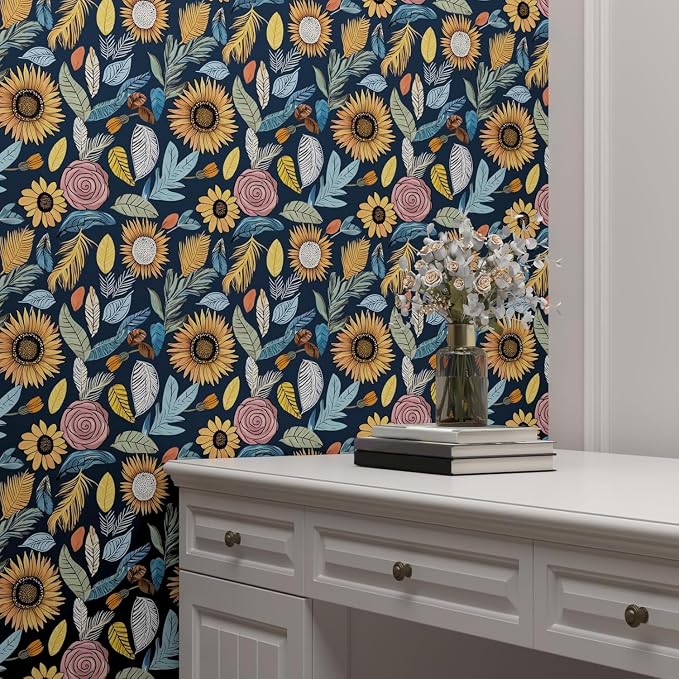 Laatse Boho Wallpaper Peel and Stick 17.5"x118", Blue Yellow Contact Paper | Self Adhesive/Removable/Waterproof/Thick Vinyl Wall Paper for Bathroom Bedroom Shelf Cabinet Drawer,Prepasted,Easy Peel - Image 8