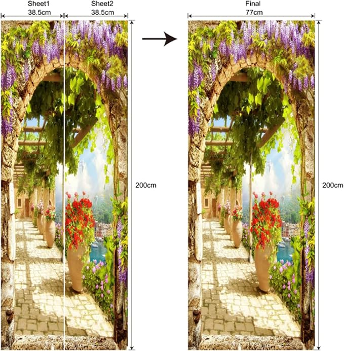 artfanke 3D Italian Landsacape Peel and Stick Door Sticker 30.3"x78.7"-Self-Adhesive Door Mural Wallpaper-Wall Decal for Living Room Bedroom Decor (2 Sheets/Set) - Image 6