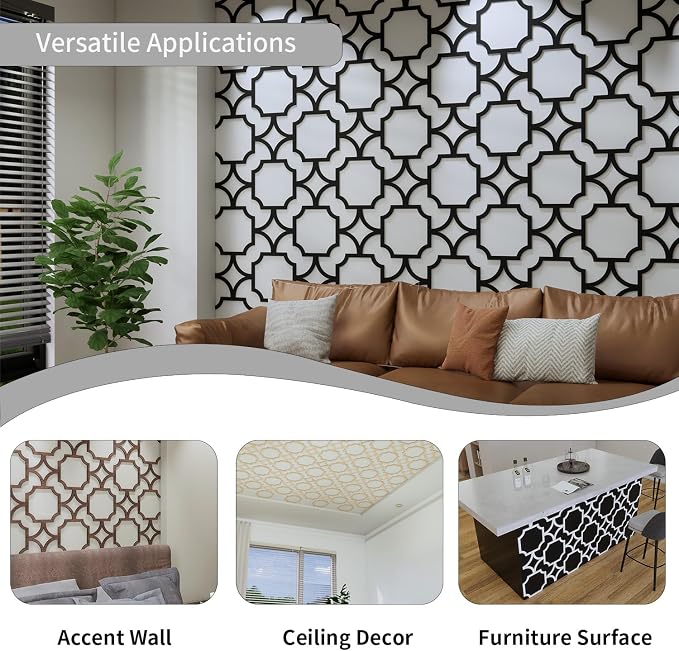 8PCS PVC Modular Decorative Fretwork Wall Panels for Living Room Lobby Bedroom, Star Lattice-Oak Faux Oak Wood Texture - Image 7