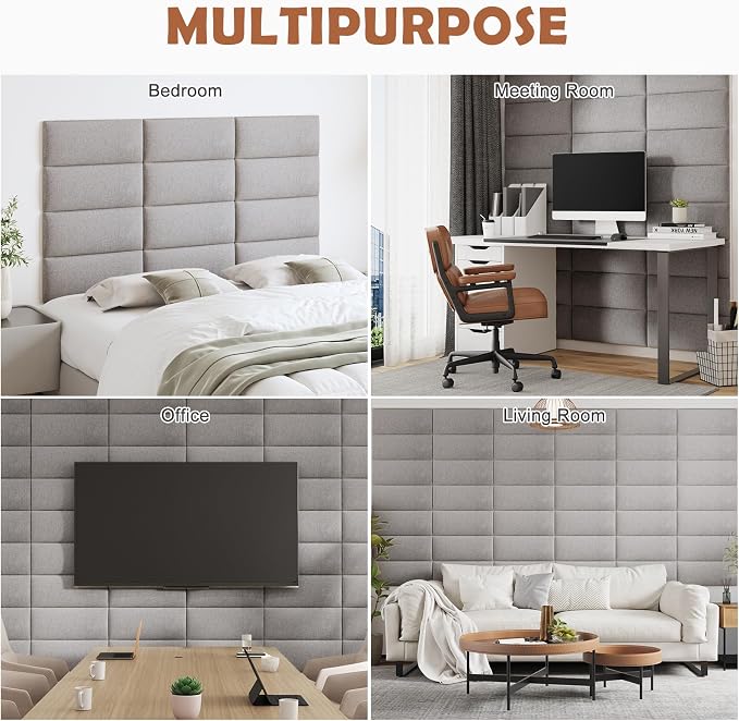 IFNOW Wall Mounted Headboard, Peel and Stick Panels, Medium Gray, King | 3D Soundproof Acoustic Padding, Reusable and Removable, Tufted fabric Bed Headboard, for bedroom (12 Panels, 10" x 24") - Image 6