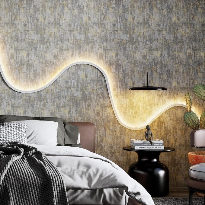 JiffDiff Vintage Metallic Peel and Stick Wallpaper Self Adhesive Industrial Metallic Concrete Wall Paper Modern Stick on Wallpaper Contact Paper(17.3" x 400" Light Gray) by wallpaper