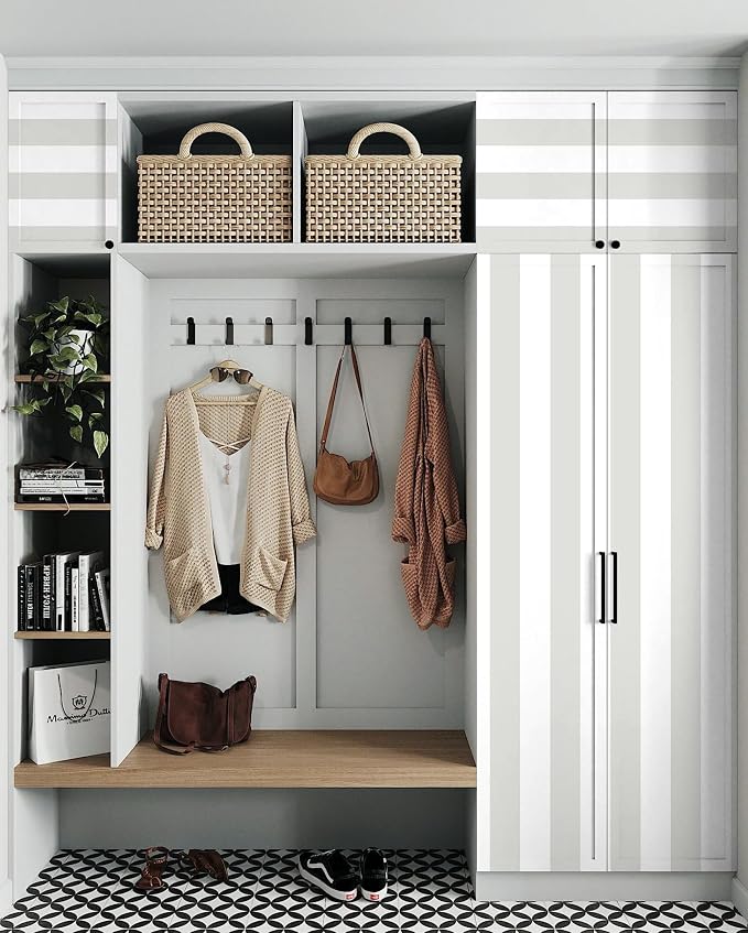 Guvana 17.7"x472" Grey and White Peel and Stick Wallpaper Striped Contact Paper Modern Self-Adhesive Wallpaper Gray Striped Waterproof Wall Paper for Bathroom Bedroom Decor - Image 4