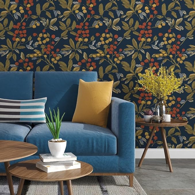 Laatse Navy Floral Leaf Vintage Green Wallpaper Peel and Stick 17.5"x118" | Self Adhesive/Removable/Waterproof/Thick Vinyl Contact Paper for Bathroom Bedroom Shelf Cabinet Drawer,Prepasted,Easy Peel - Image 6