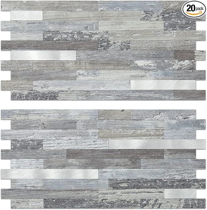 AULIGET 20 Sheets Peel and Stick Backsplash, Distressed Wood Look PVC Wall Tiles Stick on Backsplash for Kitchen by AULIGET