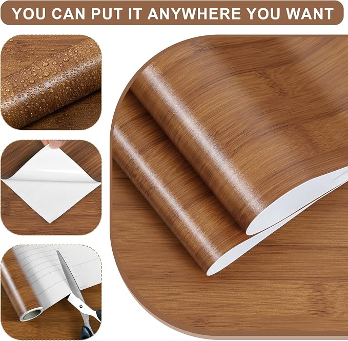 Tawny Wood Grain Contact Paper 17.3"x200" Wood Look Peel and Stick Wallpaper Removable Self Adhesive Vinyl Wallpaper for Bedroom Cabinets Countertops - Image 2