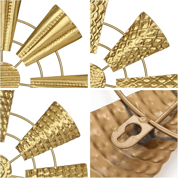 Briful 12" Wall Décor Pack of 3 Metal Gold Windmill Radial Plate Wall Art Modern Accent Hanging Wall Decorations For Home Office Living Room Wall Sculptures - Image 6