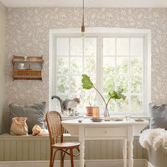 Ismoon Floral Wallpaper Peel and Stick Brown Neutral Contact Paper Wildflowers Leaf Stick on Wall Paper Textured Removable Self Adhesive Vinyl Wallpaper for Bedroom Bahtroom Wall Decor 17.3x196in - Image 9