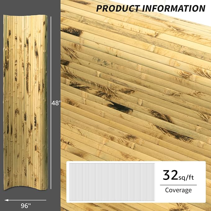 Art3d Natural Bamboo Wall Panel for Interior Wall Decor, Renewable Pole Wrap Wainscoting Paneling for Wall Ceiling Furniture Cabinet Office, 48 x 96 Inch, 2-Pack - Light Burned - Image 5