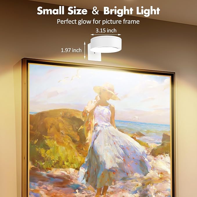 Picture Lights for Wall, Wireless Poster Lights Battery Operated, White | LED Magnetic Painting Light with Remote Dimmable, Timer＆3 Lighting Modes, Art Display Puck Light for Frame Portrait, 3 Pack - Image 5