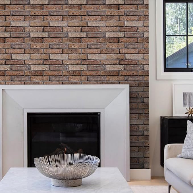 3D Peel and Stick Faux Brick Wall Panels 15.7" x 11.8" 10-Pack | Brown, Brick-Look Textured Wall Sticker, Thin Lightweight PVC Self Adhesive Wall Tiles for Interior Decor, Cover 12.9 sq ft - Image 7