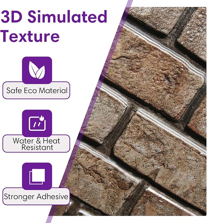 3D Peel and Stick Faux Brick Wall Panels 11.8" x 11.8" 10-Pack | Small Brick-Look Textured Sticker, Thin Lightweight PVC Self Adhesive Wall Tiles for Interior Decor, Cover 9.7 sq ft - Image 4