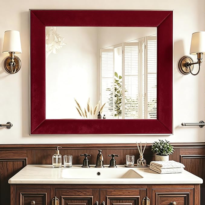 WESTICK Burgundy Red Velvet Mirror Border Peel and Stick Wine Red Bulletin Board Borders for Classroom Removable Decorative Dark Velvet Wallpaper Border for Bathroom DIY Crafts Jewelry Box 3.9" x 160" - Image 4