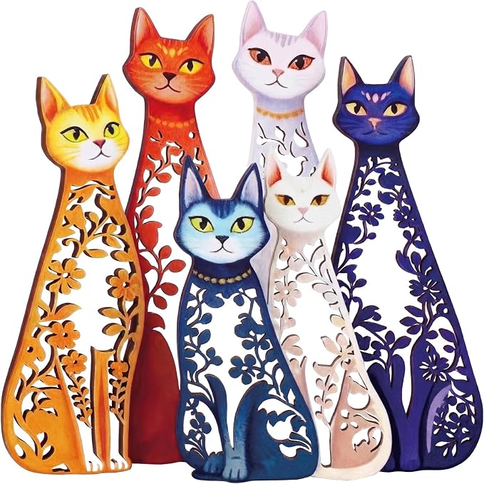 Wesiti 6 Pcs Iron Cat Wall Art, Colorful Mid Century Decor for Cat Lovers | Hollow Sculptures 11.42x11.22in Each, Retro Style for Living Room Bedroom Kitchen Office, Unique Gift for Enthusiasts by Unteilti