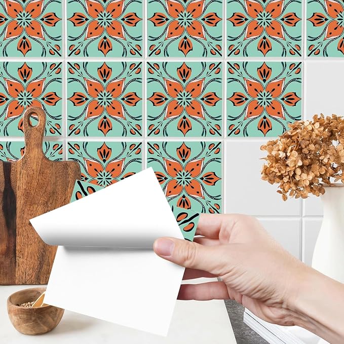 Wall Tiles Peel and Stick Waterproof - 24 Pcs (6x6 Inch) Wall Stickers Backsplash Decals for Kitchen, Bathroom, Removable Self-Adhesive Vinyl Art with Bohemian Patterns - Image 2