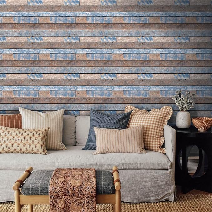 COMSTICKC 3D Peel and Stick Faux Wood Wall Sticker, 10 Pcs 11.8" x 11.8" | Not Real Wood, Lightweight Thin PVC Decorative Wall Panels Designed for DIY Interior Wall Makeover, Cover 9.7 sq ft - Image 2