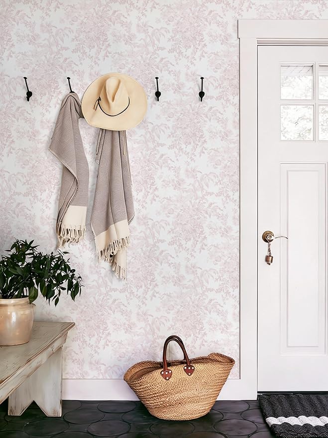 Heroad 17.3''X393'' Pink Peel and Stick Wallpaper Vintage Floral Contact Paper Boho Flower Removable Wall Paper Self Adhesive Stick On Wallpaper for Girls Bedroom Bathroom Renter Friendly Vinyl Roll - Image 4