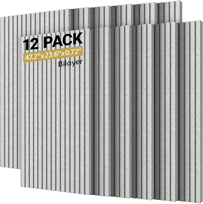 TONOR Dual-Layer Thickened Acoustic Wall Panels-12 Pack 47.2"x23.6"x0.72" | Self Adhesive High Density Sound Proof Panels for Walls, Peel and Stick Wall Panels for Recording Studio Furniture, Gray by TONOR