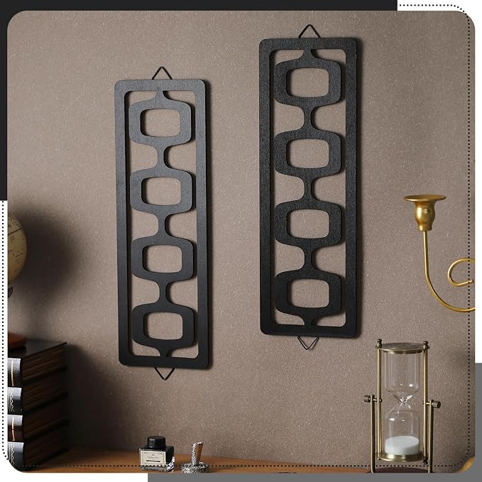 CroBlissful 2 Pcs Mid Century Modern Wall Art Wood Mid Century, Black | Elegance Decor Accents, Abstract Wall Sculpture, Geometric Panels for Interior, Panel Art for Home Living Room - Image 3