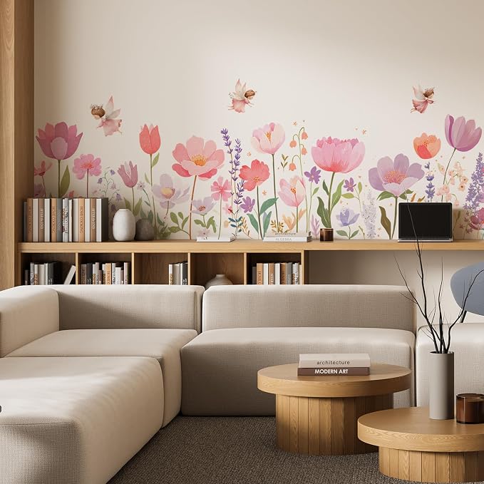 Flower Wall Decals - Flower Elves Peel and Stick Wall Art Decals,Removable Flower Home Decor Art for Kids Living Room, Bedroom, Nursery Decor Wall Corner Decoration - Image 6
