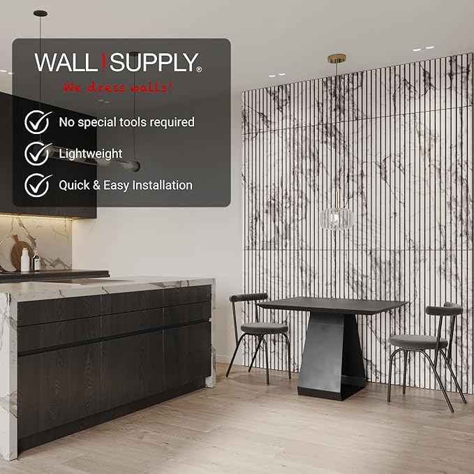 Wall!Supply 3D Wall Panels – Faux Marble Round Slatted – Home Decor Wallpaper Alternative for Living Room, Bedroom & Office – Easy DIY Installation – 4 Pack, Covers 24.96 Sq Ft | Lightweight EPS Foam, Wallpaper Alternative, Easy DIY Installation, Cover... - Image 2