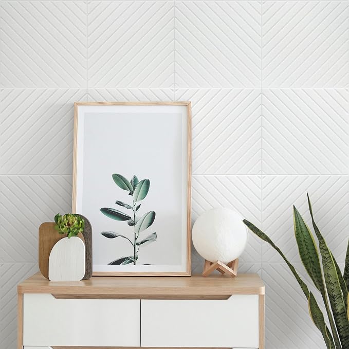 16-Pack Acoustic Wall Panels, 11.8" x 11.8" Peel and Stick PET Diagonal Slat Soundproof & Noise Cancelling Felt with 96 Adhesive Tabs, 3D Textured Sound Absorbing Panels for Home Office, White - Image 8