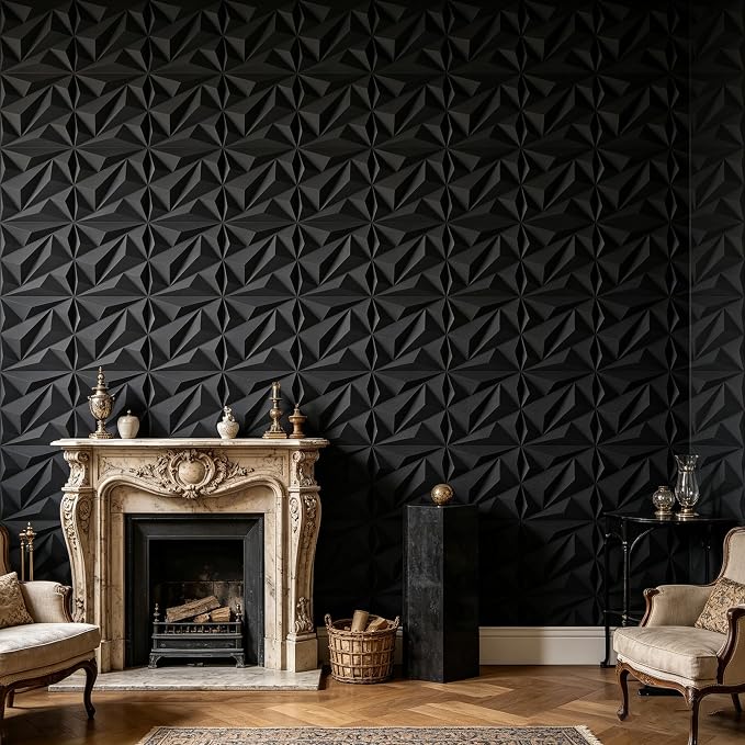 3D Wall Panels 33 Pack, 12×12 Inch Black Diamond Textured PVC Wall Panels, 32 Sq.Ft Coverage, Modern 3D Decorative Wall Tiles, Interior Accent Wall Panels for Living Room, Bedroom,Office, Hotel - Image 2