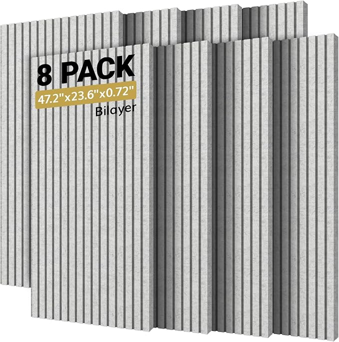 TONOR Dual-Layer Thickened Acoustic Wall Panels-8 Pack 47.2"x23.6"x0.72" | Self Adhesive High Density Sound Proof Panels for Walls, Peel and Stick Wall Panels for Recording Studio Furniture, Gray by TONOR