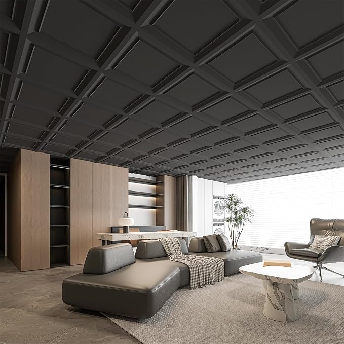 Art3dwallpanels Ceiling Tiles 24 x 24 Inch, 12 Pack, Black | Drop Ceiling Tiles, High Grade PVC Wall Panels, Drop in, Fire Rated, Waterproof, Light Weight, Cover 48 Sq.Ft - Image 7