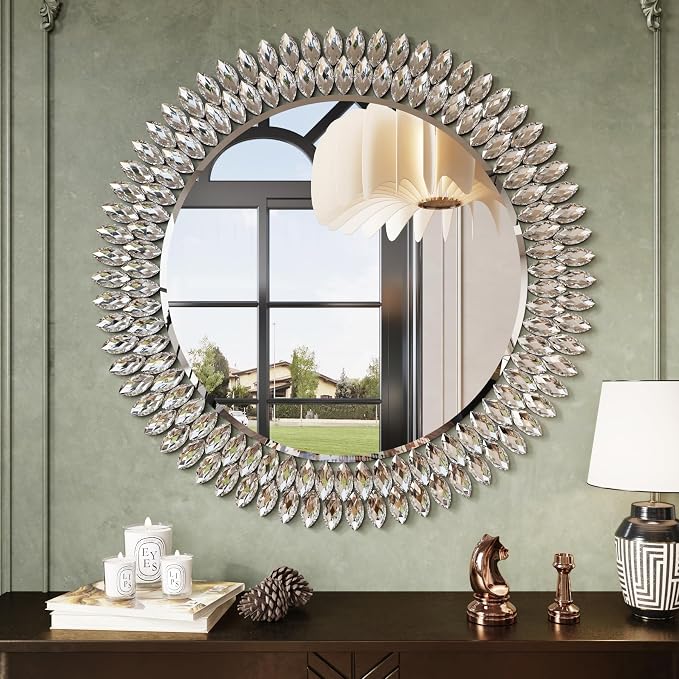 Kelly Miller 32" Jeweled Luxury Round Decorative Wall Mirror by KellyMiller