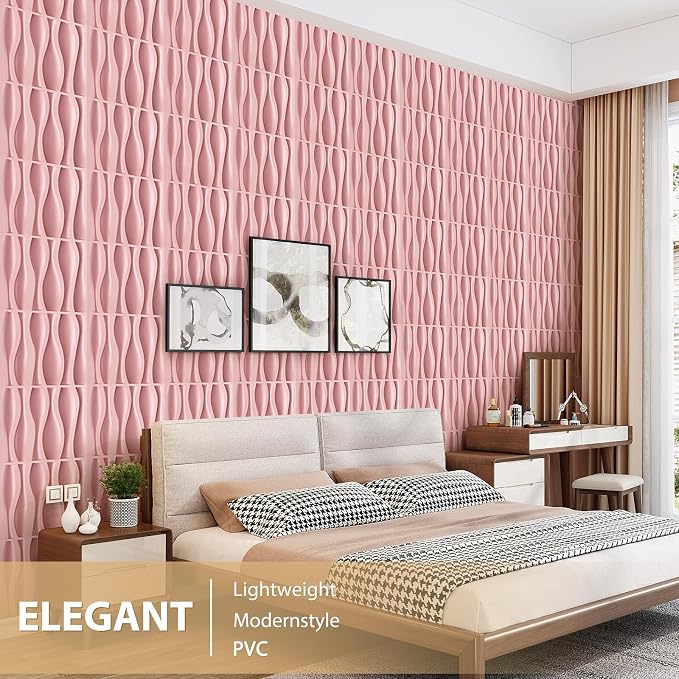 Heikki 30 Pack 3D Wall Panel for Interior Wall Décor, PVC Flower Textured Wall Panels for Living Room Bedroom Hotel Office, 11.8"x11.8", Double-Sided Tape (Pink-SP) - Image 5