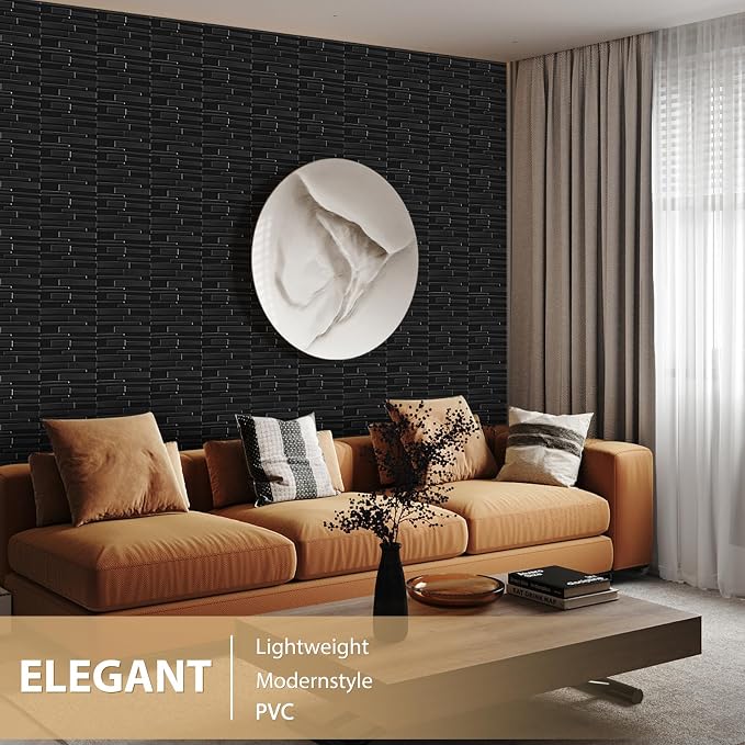 Heikki 30 Pack 3D Wall Panel for Interior Wall Décor, PVC Flower Textured Wall Panels for Living Room Bedroom Hotel Office, 11.8"x11.8", Double-Sided Tape (Black-SY) - Image 5
