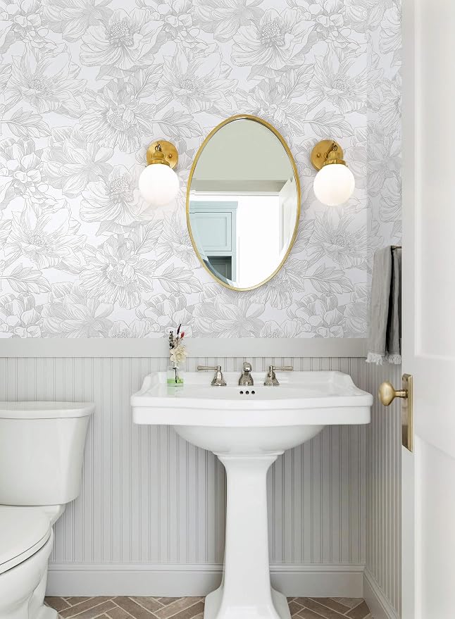 Ismoon Large Floral Peel and Stick Wallpaper Boho White/Grey Contact Paper 17.3inx6.5ft Removable Self Adhesive Bedroom Cabinet Mural Wall Decor Vinyl Roll - Image 7
