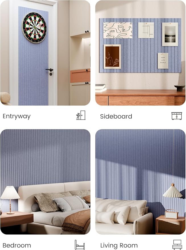 Bumusty 36"x 24" Large Felt Bulletin Board Tiles,Soft Periwinkle | 6-Pack Cork Board Alternative, Wall Decor, 30 Pushpins, 30 Adhesive Tabs, Vision Board, Office, Classroom, Home, Dorm - Image 6