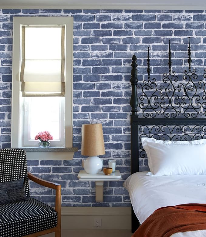 Timeet Blue Brick Wallpaper Peel and Stick Wallpaper 17.7" x 393.7" Self-Adhesive Removable Brick Textured Wallpaper for Bedroom Kitchen Backsplash Decoration - Image 7
