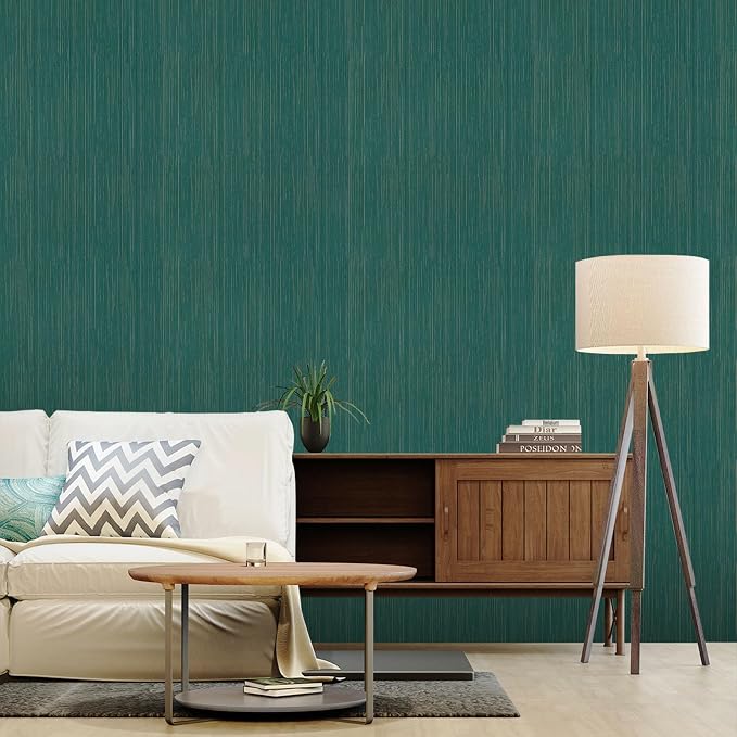 Teal Grasscloth Peel and Stick Wallpaper Vintage Texture Removable Waterproof Wallpaper for Room Walls, Cabinets, Furniture, Drawers, Desk A Set of 23.6"x480" - Image 4