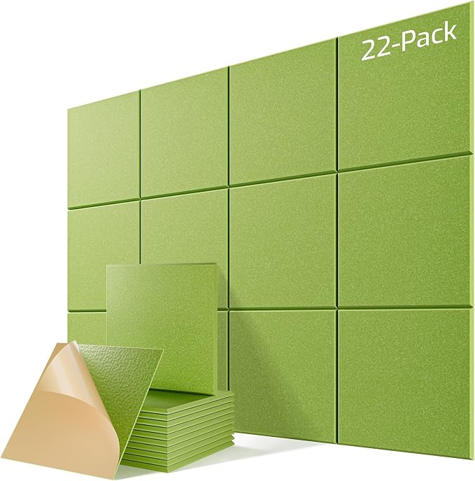 22 Pack Self-Adhesive Acoustic Panels, 12" X 12" X 0.4" High-Density Sound Proof Foam Panels for Walls, Soundproof Wall Panels for Home & Office (Avocado) by Lebenforce