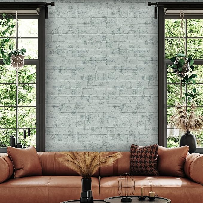 YU LI 3DH 3D Wall Panels Peel and Stick Faux Stone Wall Panel Blue 20-Pack Faux Brick Self-Adhesive Wallpaper 3D Foam Brick Wallpaper - Image 5