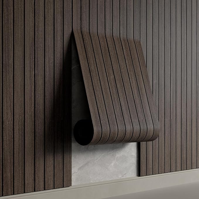 YU LI 3DH Peel and Stick PVC Slat Wall Panel 118"x15.75" Self-Adhesive Thick Faux Smoked Wood Grain Wallpaper Panel 3D Soundproof Wall Panels for Walls & Ceilings by YULI3DH