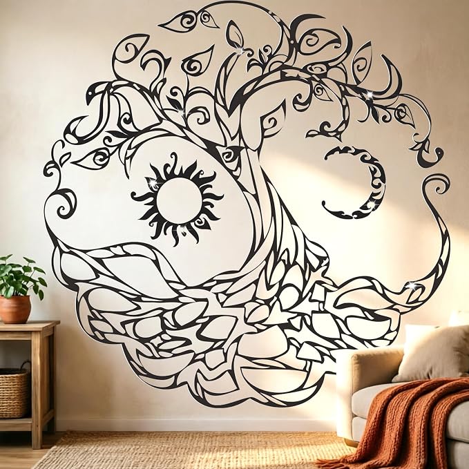 Life of Tree Wall Decals, Sun Moon Removable Decor for Bedroom Living Room | Peel and Stick Boho Spiritual Wall Sticker - Removable Vinyl Mandala Art Mural for Yoga Studio, Meditation Room by VePret