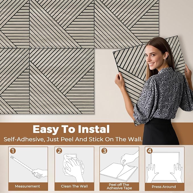 3D Peel and Stick Acoustic Wall Panels – 8 Pack Self-Adhesive Wood Pattern Soundproof Panels 23.6” x 23.6” for Interior Wall Decor, Bedroom, Living Room, Office (White Maple) - Image 5